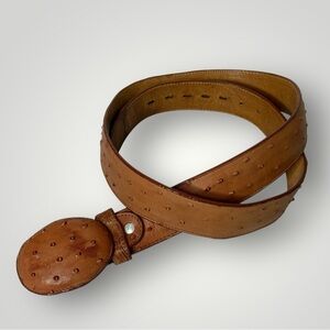 Ostrich Print Brown Leather Men's‎ 44 Belt 1 3/4" Wide Handmade In Mexico